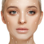Beautiful female face with lifting up arrows