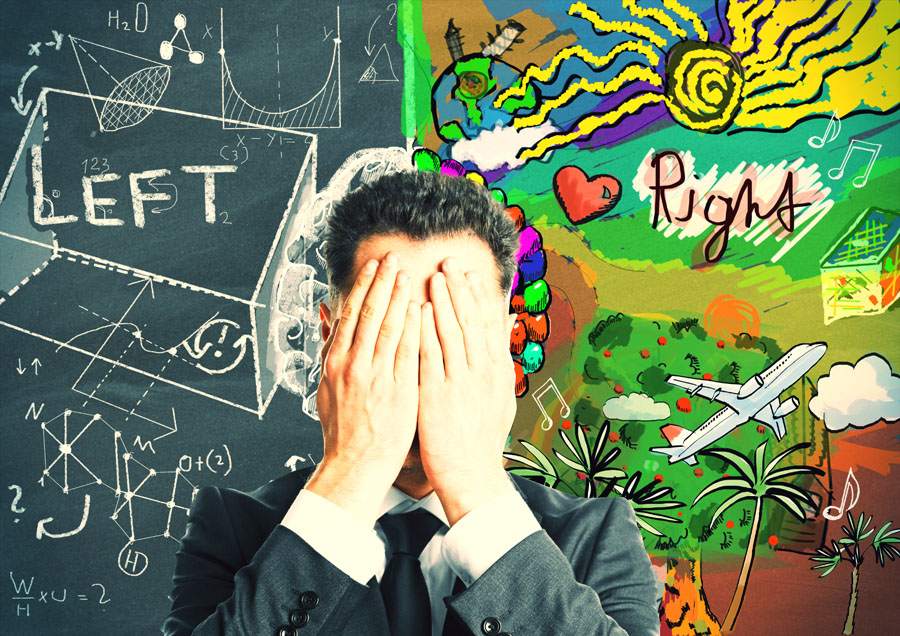 Left and right sides of the brain concept, and thinking man